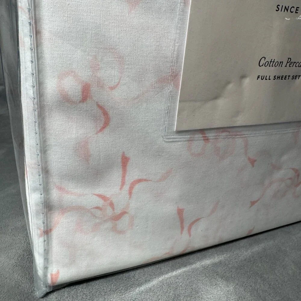 Laura Ashley White Pink Trailing‎ Bows Coquette Full Sheet Set NEW WITH TAG